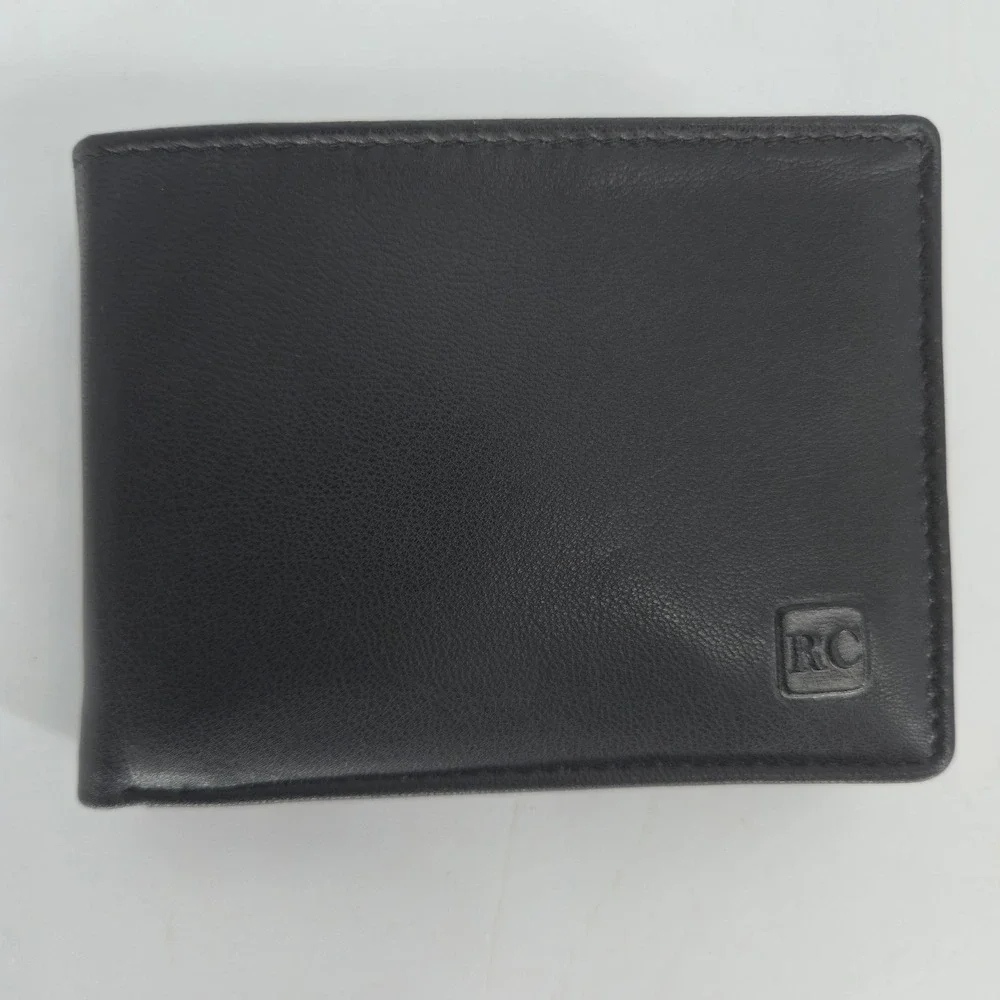 Royal Class Men's Black Genuine Leather Trifold Wallet 8 Card Slots Boxed 4.5 In